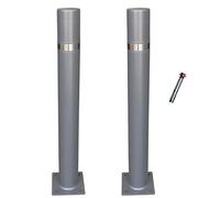 ADO - Pilona fija con placa inferior modelo Barceco. Bolardo de hierro con parte superior en acero inoxidablede 90x800 mm para atornillar a suelo (2- Pilonas + Tornillería)