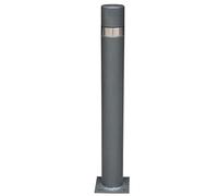ADO - Pilona fija reforzada con placa inferior modelo City. Bolardo de hierro con parte superior en acero inoxidablede 95x800 mm para atornillar a suelo (1-Pilona)