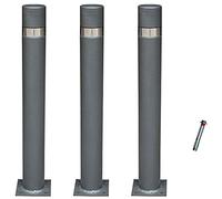 ADO - Pilona fija reforzada con placa inferior modelo City. Bolardo de hierro con parte superior en acero inoxidablede 95x800 mm para atornillar a suelo (3-Pilonas + Tornillería)