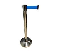 ADO - Poste Separador de Acero Inoxidable con Cinta Extensible 3m | Gestión de Colas y Espacios | Base Estable 35cm, Azul, 96cm Alto, 8kg