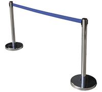 ADO - Poste separador de acero inoxidable con Cinta Extensible Azul 3m. Delimitador de paso con cinta extensible de 3 m. Poste retráctil. (2- Postes)