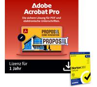 Adobe Acrobat Pro | 1 año | PC/Mac Incluye Norton 360 Deluxe | 12 meses | 5 dispositivos
