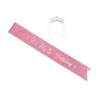 ADOCARN Diadema y Faja de Cumpleaños para Niña 5 Años, Diadema de Princesa con Purpurina Rosa, Correa Hombro para Fiesta Infantil, Accesorios para Cabello y Decoración de Cumpleaños