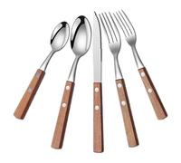 ADOCARN Juego de Cubiertos Mango de Madera Maciza, Incluye Cuchillo de Carne para Servir 5 Piezas Acero Inoxidable Tenedor, Cuchara, Cucharita y Tenedor de Té, Adecuado para Buffet