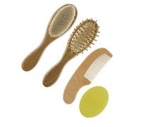 ADOCARN Set de 4 Piezas de Peine y Cepillo de Madera para Bebés, Fácil de Sostener, Promueve la Circulación Sanguínea, Adecuado para Uso en Casa Aire Libre