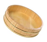 ADOCARN Tazón de Arroz para Sushi de Madera 24 CM Borde Dorado, Cubo para Mezclar y Servir Sushi y Sashimi, Bandeja Redonda para Platos Japoneses y Tapas, Uso en Restaurante o Casa, 1