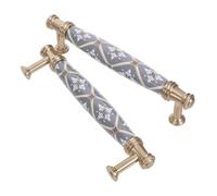 ADOCARN Tiradores de Cerámica para Armarios Estilo Chino, 2 Piezas Agarre Cómodo y Fácil Instalación, Diseño Curvado para Puertas de Closet y Cocina, Distancia entre Agujeros 128mm