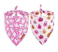 ADOGGYGO Bandana de Halloween para Perro, Bufanda Fantasma de Calabaza de Halloween, Tela Duradera, Ajuste Ajustable, Bandanas de Halloween para Perros medianos y Grandes (L, Rosa)