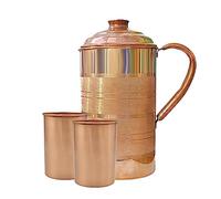 Adoko Jarra de agua de cobre puro de 2 litros con 2 vasos, jarra de cobre para agua potable y almacenamiento con beneficio para la salud ayurveda y acabado liso