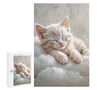 Adolescentes 1000 PCS Rompecabezas Sleeping White Kitten on Clouds Puzzle Para Adultos Juguetes De Bricolaje Análisis Y Lógica Juegos Estimulantes Regalos 1000 PCS
