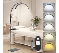 Adonafy Lampara Extensiones de Pestañas: 18" Plegable Lampara LED de Pie Para Pestañas con 5 Colores Regulables & Rotación de 360° con Una Lupa para Salón, Hogar, Negro