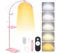 Adonafy Lampara Extensiones de Pestañas: 18" Plegable Lampara LED de Pie Para Pestañas con 5 Colores Regulables & Rotación de 360° para Salón, Hogar, Rosa