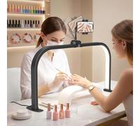 Adonafy Lampara Media Luna Manicura: 29in Lampara Manicura para Principiantes - 3 Modos de Color y 10 Niveles de Brillo Ajustables Lampara Arco LED Mesa para Cosméticos Lectura - Negro