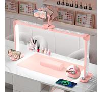 Adonafy Media Luna Lámpara para Uñas: 34" Lampara Media Luna con Soporte - 3 Modos de Color y 10 Niveles de Brillo Ajustables para Manicura (Rosa con Diamante)