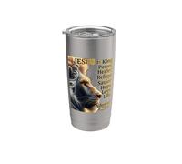 Adonai Rey Cristo Jesús Poder León Fuerza Fe Amor Esperanza Vaso térmico de acero inoxidable de doble pared