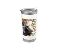 Adonai Rey Cristo Jesús Poder León Fuerza Fe Amor Esperanza Vaso térmico de acero inoxidable de doble pared