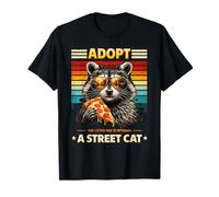 Adopta un Gato Callejero Divertido Retro Mapache Pizza Camiseta