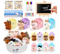 Adopta un juego de recuerdos de fiesta de perro: 12 cachorros de peluche con sombreros de fiesta que incluyen casa de papel, tarjetas de adopción, collares de bricolaje, decoración de casa y