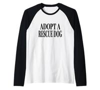 ADOPTA UN Perro DE Rescate - Texto Negro Grande con Huellas Camiseta Manga Raglan