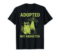 Adoptado No Secuestrado Divertido Verde Gato Extraterrestre Retro UFO Espacio Camiseta