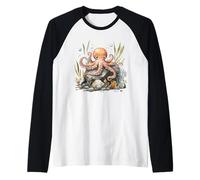 Adorable Acuarela Pulpo Vida Marina Arte Camiseta Manga Raglan
