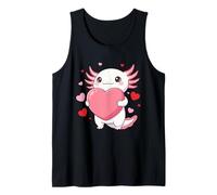 Adorable ajolote Kawaii sosteniendo un Gran corazón Rosa Camiseta sin Mangas