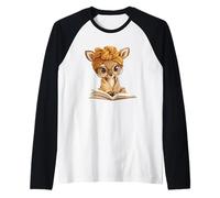 Adorable Amante de los Libros de Lectura de Cervatillo con Camiseta Manga Raglan