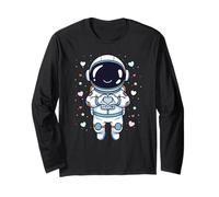 Adorable Astronauta Corazón Manos Espacio Amante Día de San Valentín Manga Larga