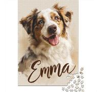 Adorable Australian Shepherd Mix Dog Portrait Puzzles Imposible,desafío for Adults Entretenimiento Creativo 1000 Piezas Obra De Arte De Juego De para Adultos, Regalos A Partir De 14 Años 52x38cm/1000