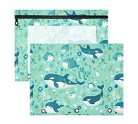 Adorable bolsa de cosméticos con 3 anillos para carpeta de 3 anillos, paquete de 2 suministros de arte para profesores, almacenamiento delicado de dibujos animados, color verde orca