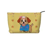 Adorable bolsa de maquillaje de pana con diseño de perro de dibujos animados, versátil bolsa de cosméticos con cremallera para uso diario y organizador de capacidad de viaje, Black, Talla única