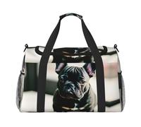 Adorable bolsa de viaje de bulldog francés con cremalleras y asas, bolsa de lona plegable grande para vacaciones familiares, Black, Talla única
