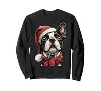 Adorable Boston Terrier con Gorro de Papá Noel para Invierno Sudadera