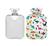 Adorable botella de agua caliente de dibujos animados de dinosaurios divertidos con tapa, bolsa de agua caliente de 1 litro, compresa fría y caliente, alivio del dolor de cuello y hombros