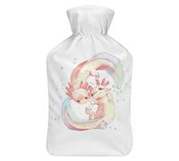 Adorable botella de agua de goma Axolotl con cubierta de felpa suave, bolsa de agua caliente para invierno, manos y pies, protección contra el frío, 1000 ml