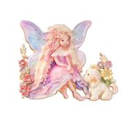 Adorable Broche De Hada De Dibujos Animados Chica Con Acento Floral Y Diseño De Perros Aleación Para Accesorios De Moda Aleación De Dibujos Animados Insignia, talla única, como se describe