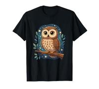 Adorable Búho En Rama Bajo Noche Cielo Estrel Camiseta