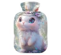 Adorable Bunny - Botella de agua caliente rosa con cubierta suave, calentador de pies y manos, bolsa de agua caliente para cuello, hombros y calambres menstruales, 1 litro
