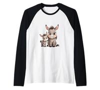 Adorable Burro Madre bebé Lindo diseño de Dibujos Animados Camiseta Manga Raglan