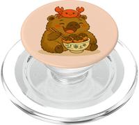 Adorable Capibara con Cangrejo Comiendo Obras de Arte Kawaii de Takoyaki PopSockets PopGrip para MagSafe