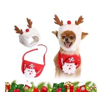 Adorable Christmas Tree Pom-Pom Hat, Christmas Dog Hats, Funny Soft Pet Hats for Dogs, Christmas Tree Pom-Pom Hat & Bandana for Pets Dog Cat Xmas Costume Set with Scarf Bib (White,Small)