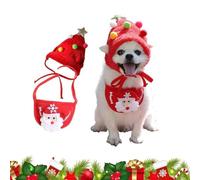 Adorable Christmas Tree Pom-Pom Hat, Christmas Dog Hats, Funny Soft Pet Hats for Dogs, Christmas Tree Pom-Pom Hat & Bandana for Pets Dog Cat Xmas Costume Set with Scarf Bib (Red,Small)