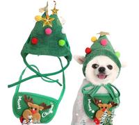 Adorable Christmas Tree Pom-Pom Hat, Christmas Tree Costume Dog Hat (Green Hat Christmas Tree Set)