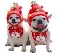Adorable Christmas Tree Pom-Pom Hat, Christmas Tree Costume Dog Hat (Red Hat Christmas Tree Set)