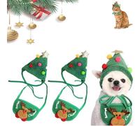 Adorable Christmas Tree Pom-Pom Hat, Christmas Tree Hat for Dogs & Cats - Adjustable Trees Hats for Dogs or Cats (Green*2,S)