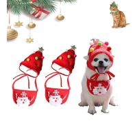 Adorable Christmas Tree Pom-Pom Hat, Christmas Tree Hat for Dogs & Cats - Adjustable Trees Hats for Dogs or Cats (Red*2,S)