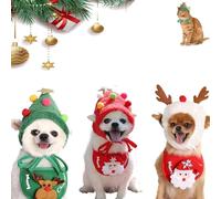 Adorable Christmas Tree Pom-Pom Hat, Christmas Tree Hat for Dogs & Cats - Adjustable Trees Hats for Dogs or Cats (3PCS,S)