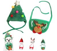 Adorable Christmas Tree Pom-Pom Hat, Dog and Cat Santa Matching Costumes, Christmas Party Plush Headgear Accessories Costume, for Small & Medium Pet (1 Set*Green,S)