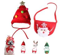 Adorable Christmas Tree Pom-Pom Hat, Dog and Cat Santa Matching Costumes, Christmas Party Plush Headgear Accessories Costume, for Small & Medium Pet (1 Set*Red,S)