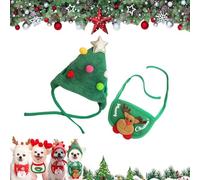 Adorable Christmas Tree Pom-Pom Hat, Dog Santa Hat, Christmas Tree Hat for Pets, Adjustable Cat Dog Christmas Collar, Dogs and Cats Christmas Costumes (Style-A,Medium)
